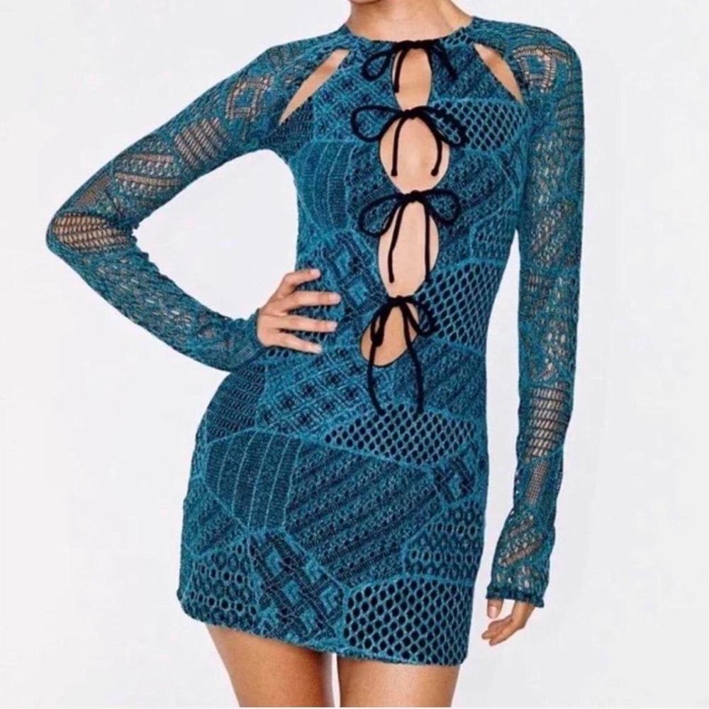 With Jean Teal Long Sleeve Lace Dress